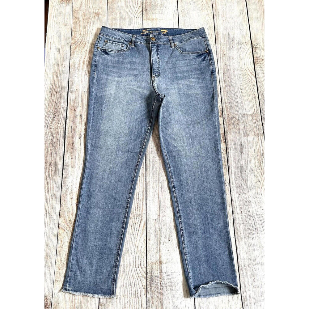 Seven 7 Size 14 High Rise Raw Hem Weekend Slim Fit Jeans stretch denim